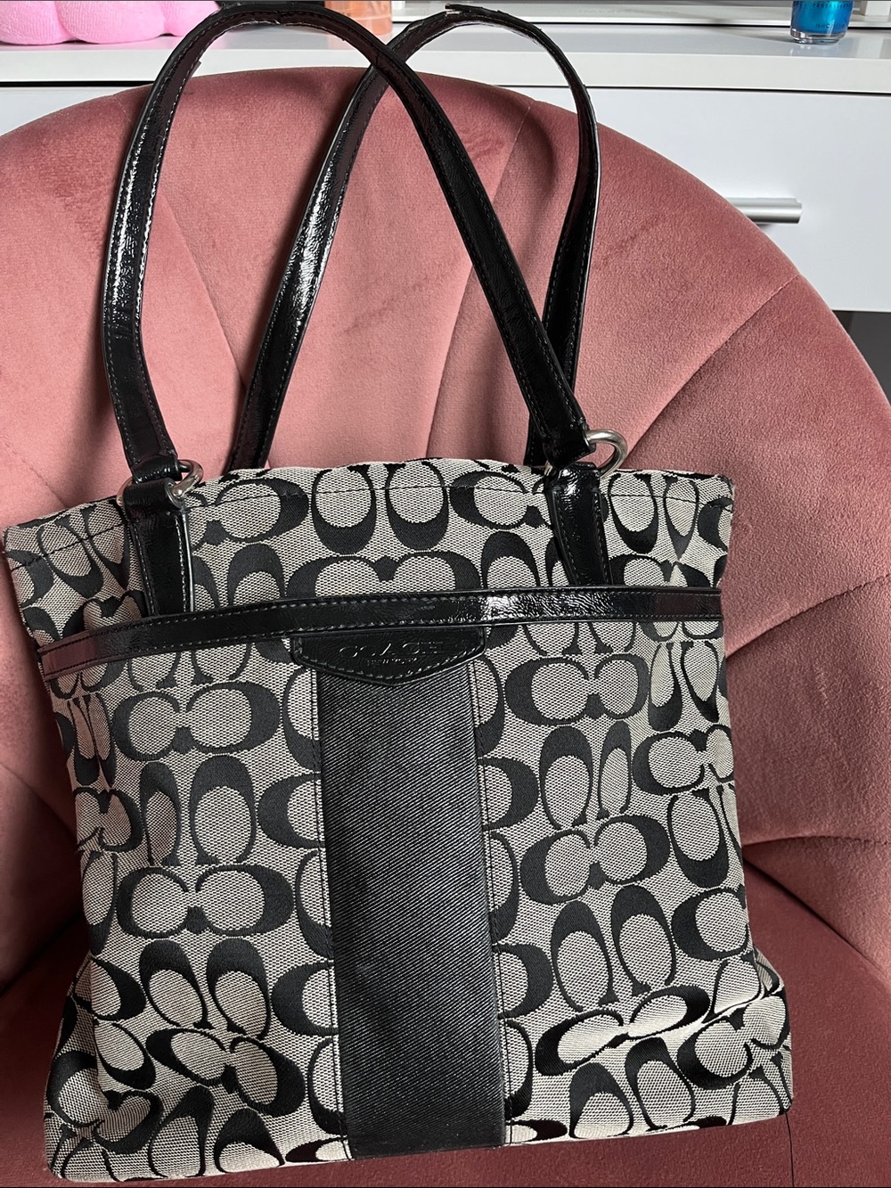 Vintage Coach Black and Grey Canvas Tote